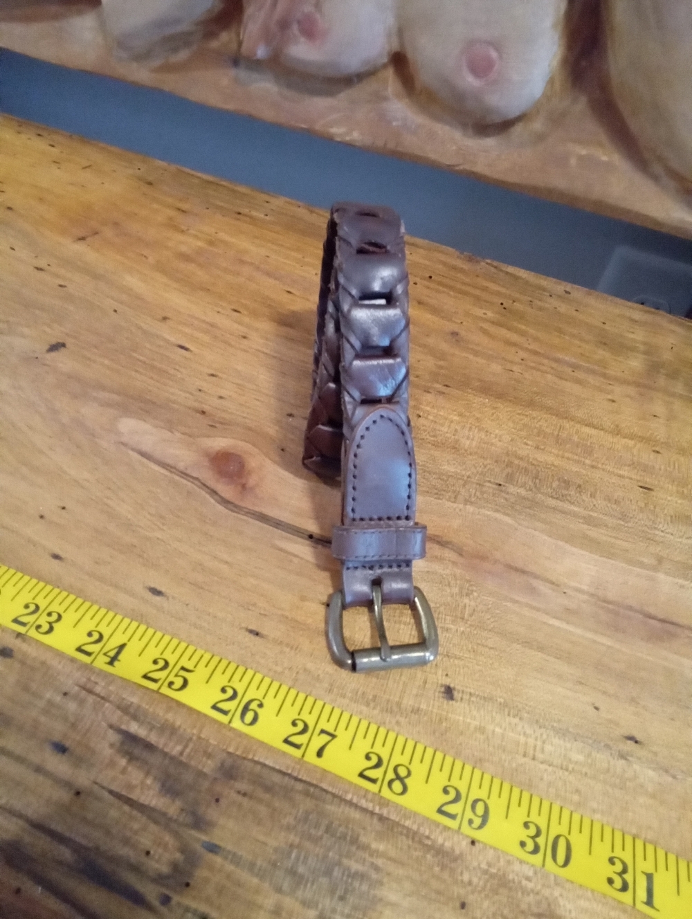 Vintage Woven Braided Chain Link Leather Belt - Brown 30"-36"